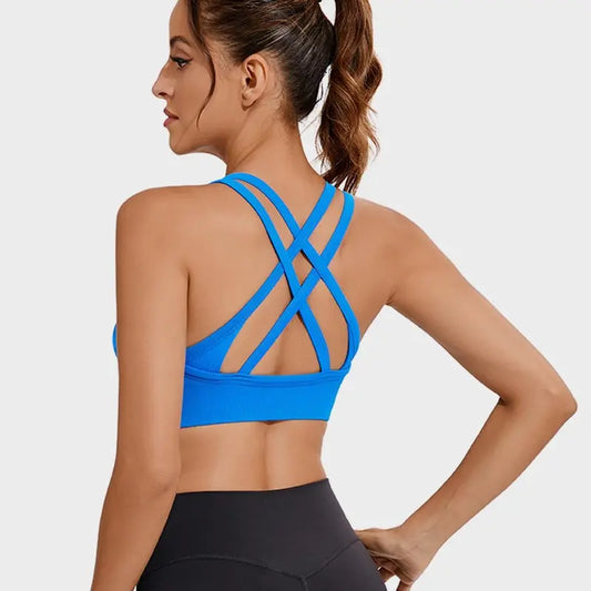 RUNNING GIRL Criss-Cross Back Sports Bra - Medium Support Padded Yoga Bra with Removable Cups