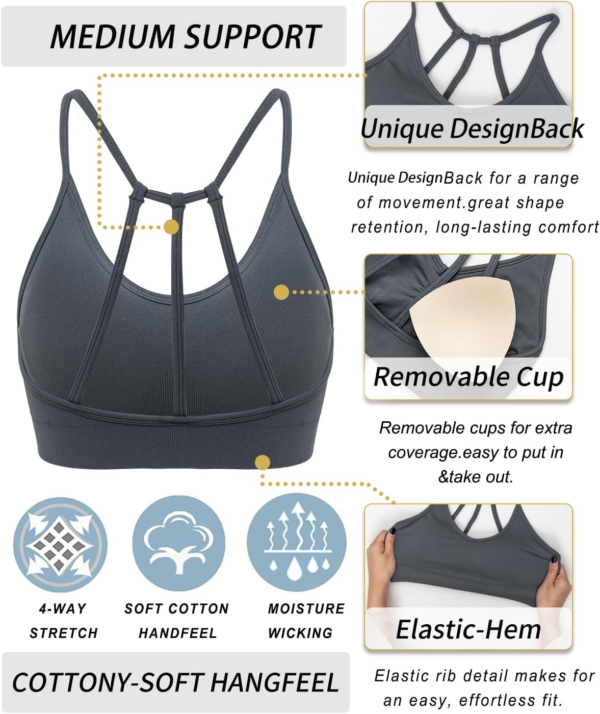 RUNNING GIRL Sports Bras for Women,Sexy Crisscross Back Seamless Padded Sports Bra Medium Support with Removable Pads