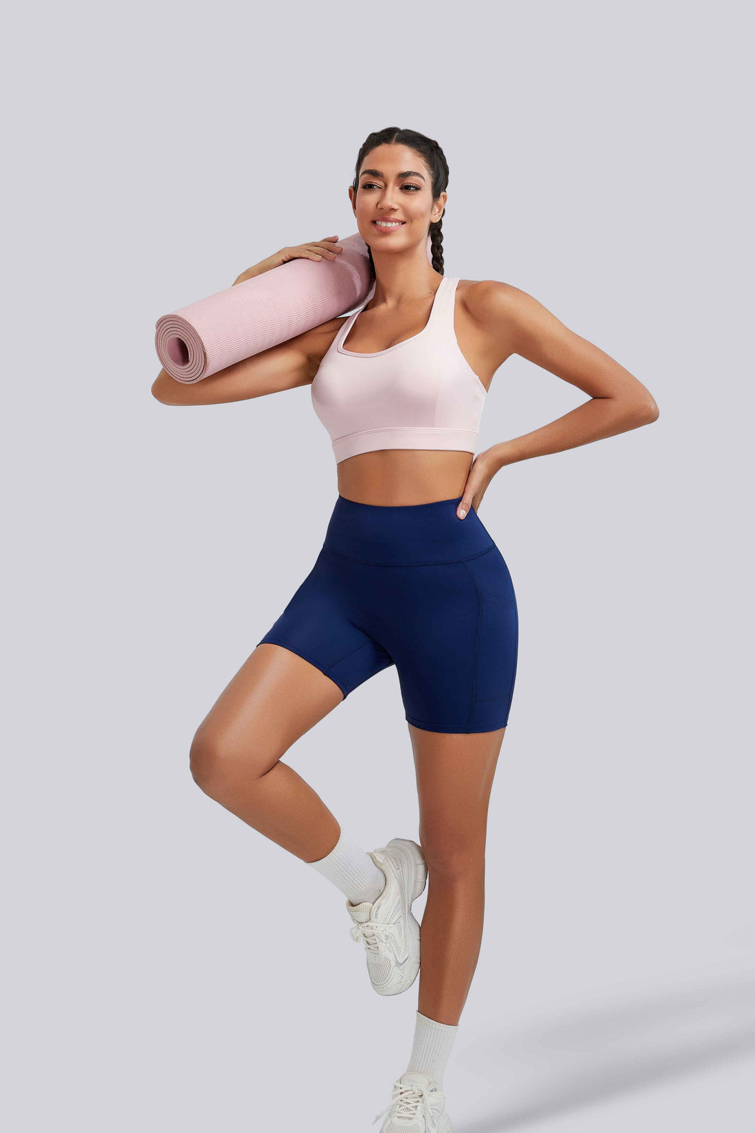 RUNNING GIRL Women’s High Waisted Yoga Shorts with Pockets – Tummy Control Workout Biker Shorts, Stretch Athletic Gym Running Shorts for Women