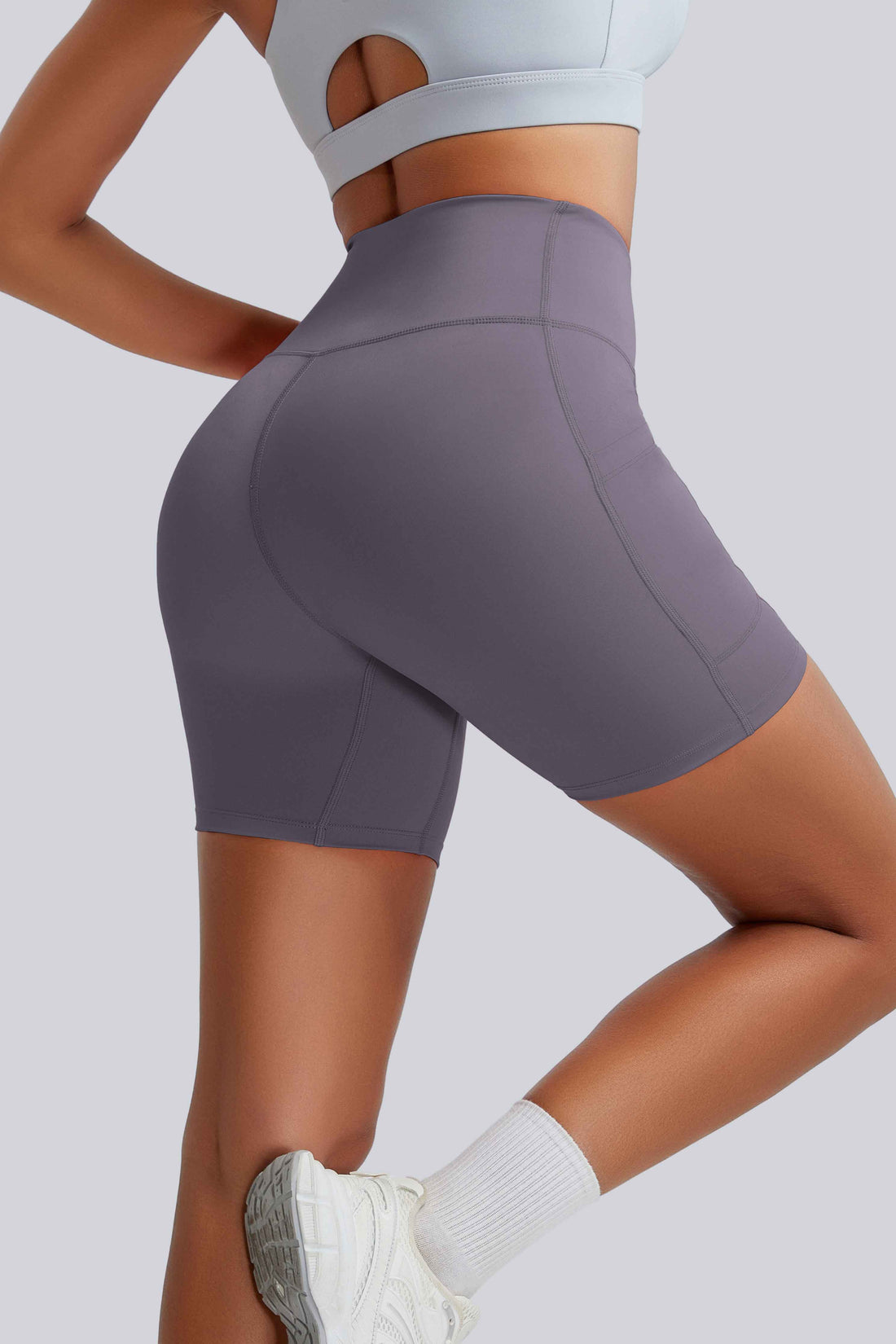 RUNNING GIRL Women’s High Waisted Yoga Shorts with Pockets – Tummy Control Workout Biker Shorts, Stretch Athletic Gym Running Shorts for Women