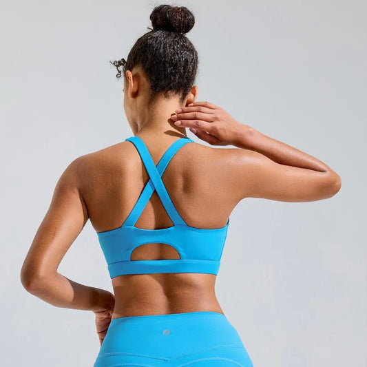 RUNNING GIRL High-Impact Strappy Sports Bra with molded cups, black color, designed for support during intense workouts