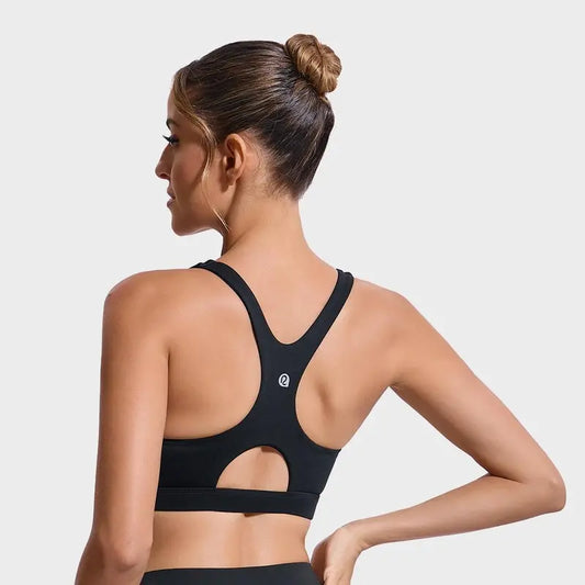 RUNNING GIRL High Impact Sports Bra - Racerback Moulded Cup Workout Bra with Four-Way Stretch & Cutout Design