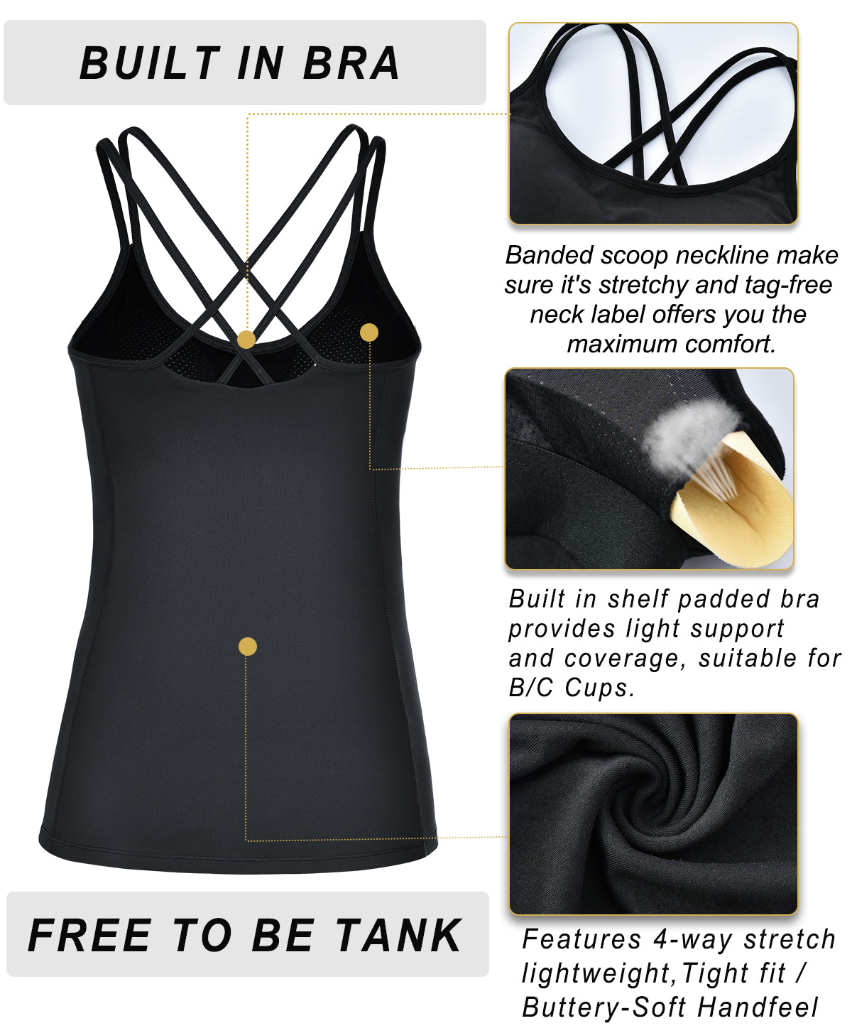 Exercise tops with built in bra outlet