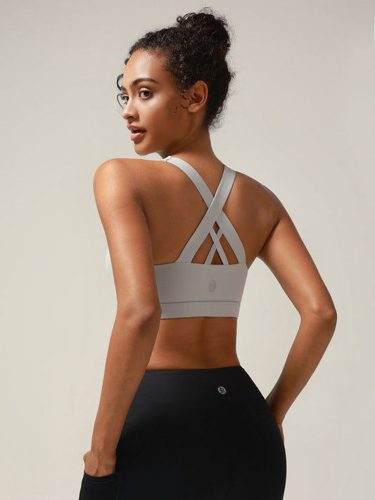 RUNNING GIRL Sports Bra for Women, Criss-Cross Back Padded Strappy Sports Bras Medium Support Yoga Bra with Removable Cups