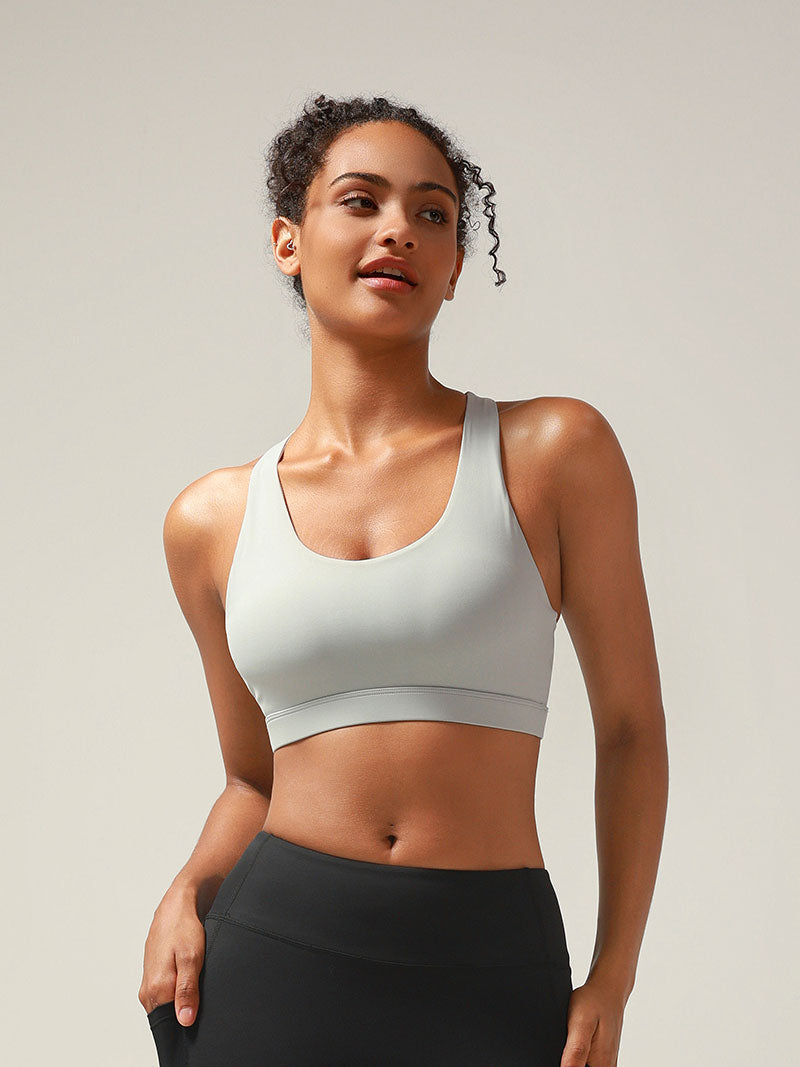 RUNNING GIRL Sports Bra for Women, Criss-Cross Back Padded Strappy Sports Bras Medium Support Yoga Bra with Removable Cups