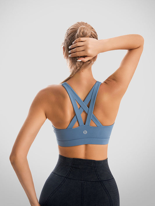 RUNNING GIRL Sports Bra for Women, Criss-Cross Back Padded Strappy Sports Bras Medium Support Yoga Bra with Removable Cups