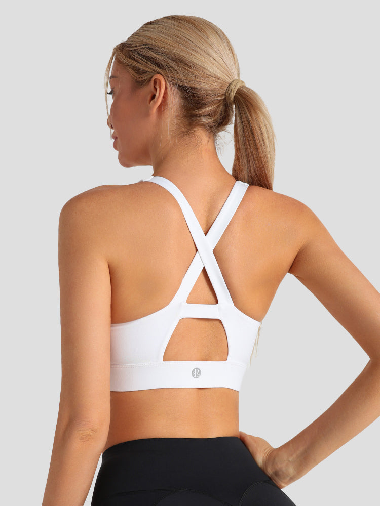 Strappy Criss-Cross Back Yoga & Gym Sports Bra with Removable Pads - Medium Support
