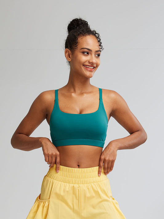RUNNING GIRL Sports Bras for Women,Square Neck Sports Bra High Support Padded Sports Bra with with Removable Pads