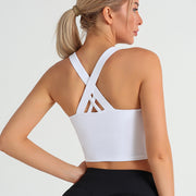 U-Neck Criss Cross Back Sports Bra for Yoga, Running & Gym with Removable Pads - Medium Support