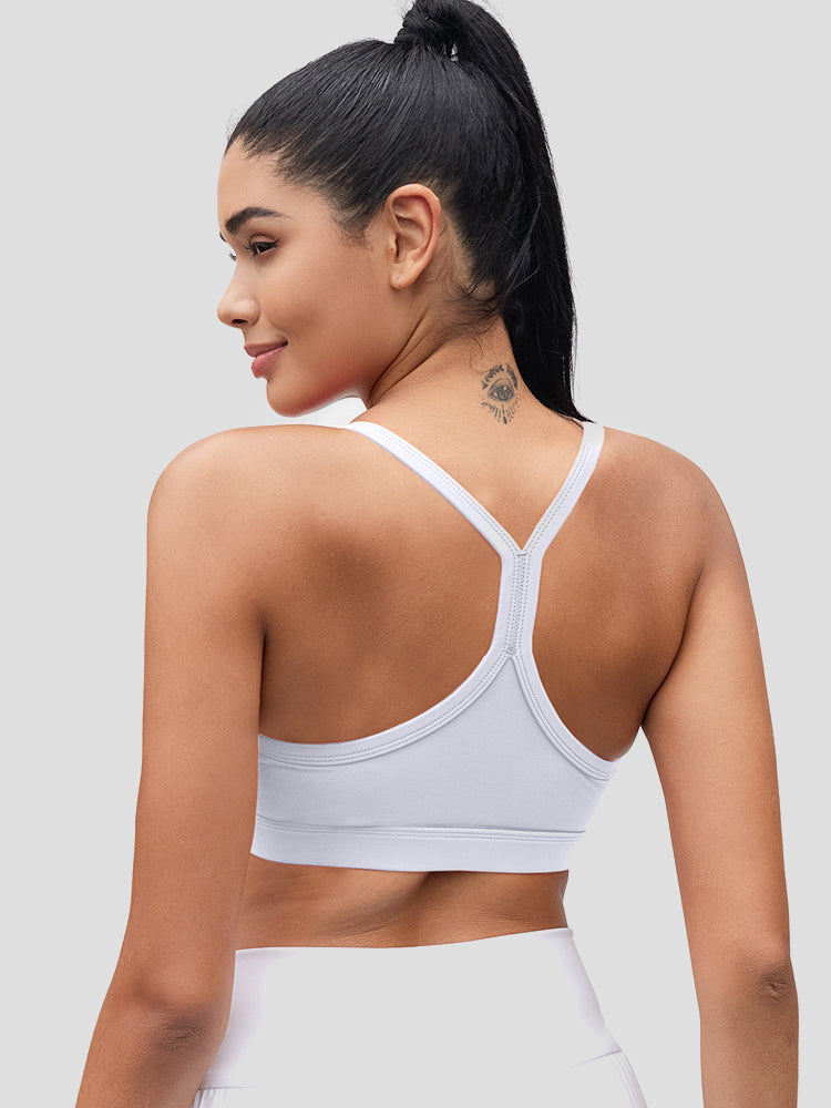 Y-Back Scoop Neck Light Support Yoga Sports Bra with Removable Pads
