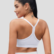 Y-Back Scoop Neck Light Support Yoga Sports Bra with Removable Pads