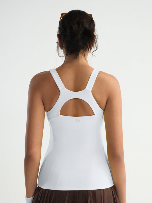 RUNNING GIRL® 2-in-1 racerback workout tank top with built-in bra and breathable fabric, designed for active yoga and fitness.