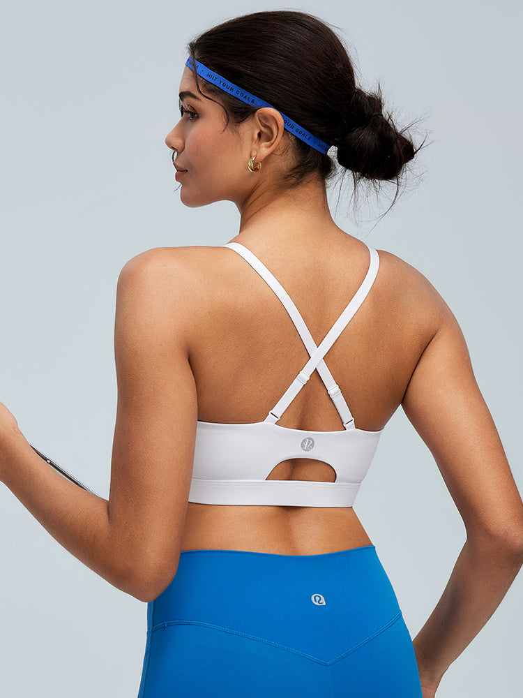 Adjustable Strappy Cross Back Sports Bra for Women, Light Support Yoga Workout Bra