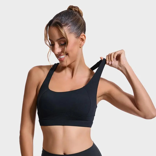 RUNNING GIRL High Impact Sports Bra - Racerback Moulded Cup Workout Bra with Four-Way Stretch & Cutout Design