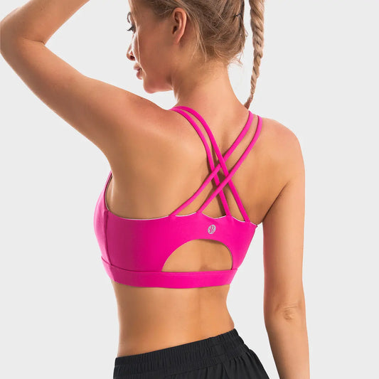 RUNNING GIRL® Sexy Criss-Cross Back Sports Bra | Seamless Medium Support Yoga Tank Top with Removable Pads