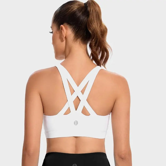 RUNNING GIRL Criss-Cross Back Padded Sports Bra - Medium Support Workout Bra with Removable Cups