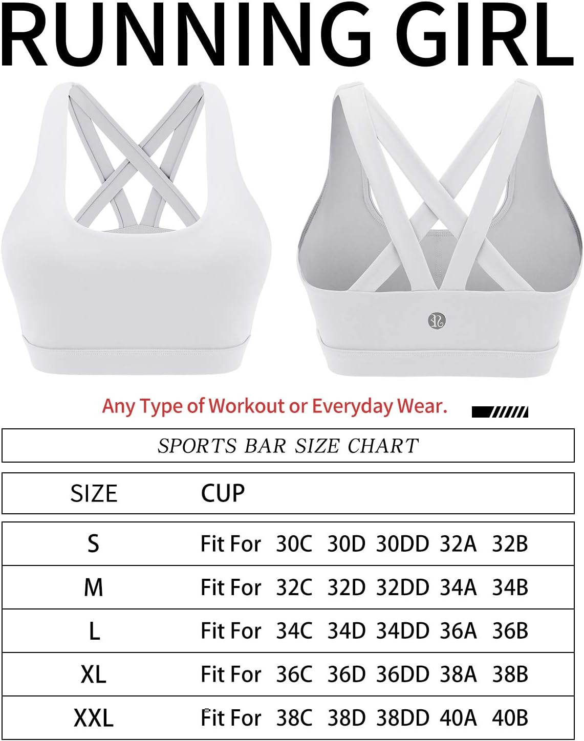 RUNNING GIRL Sports Bra for Women, Criss-Cross Back Padded Strappy Sports Bras Medium Support Yoga Bra with Removable Cups