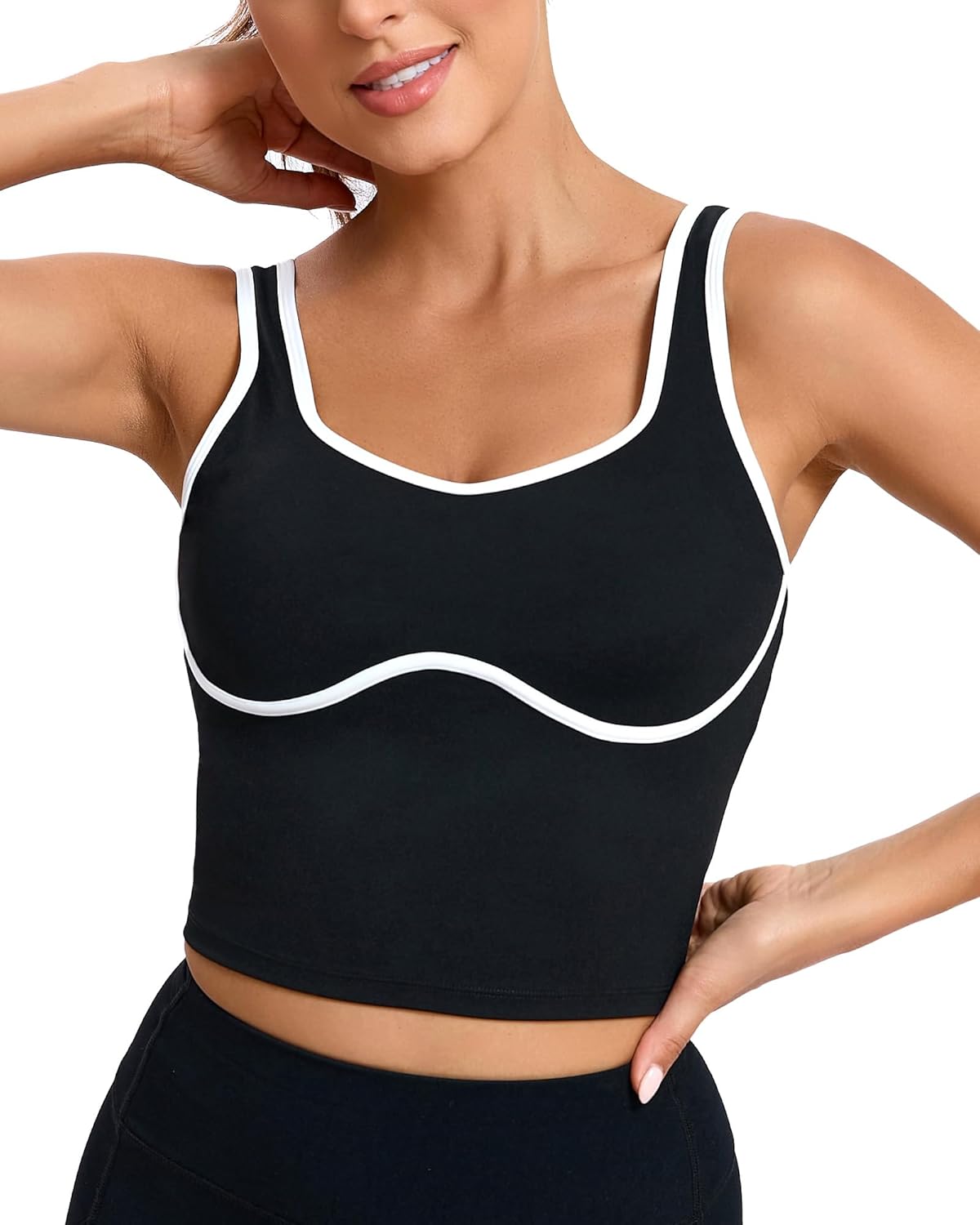 Longline Workout Crop Tank Tops Padded with Built in Shelf Padded