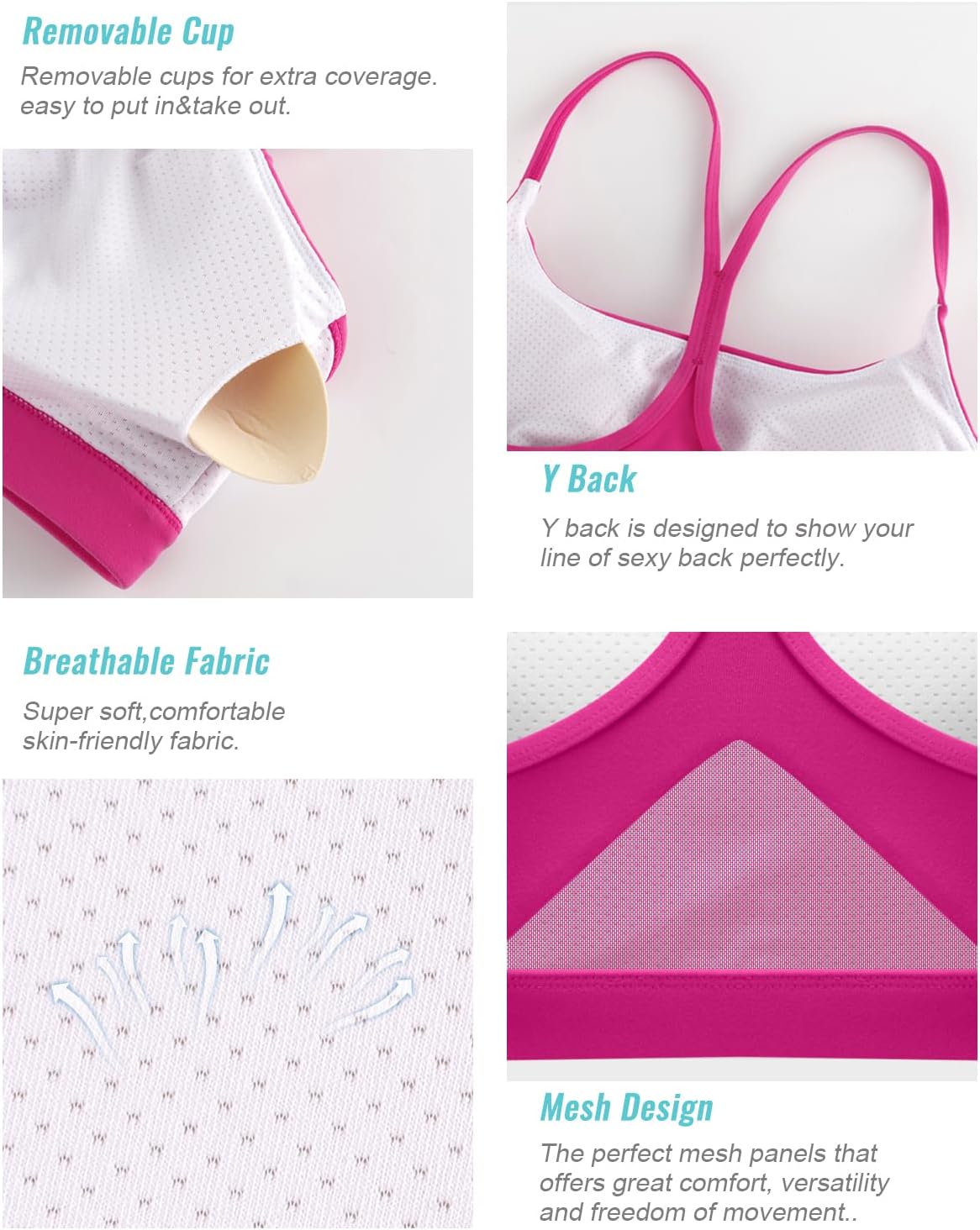RUNNING GIRL Y-Back Sports Bras for Women, Medium Impact Wirefree Padded Bra Workout Crop Top Longline Sports Bra Push up