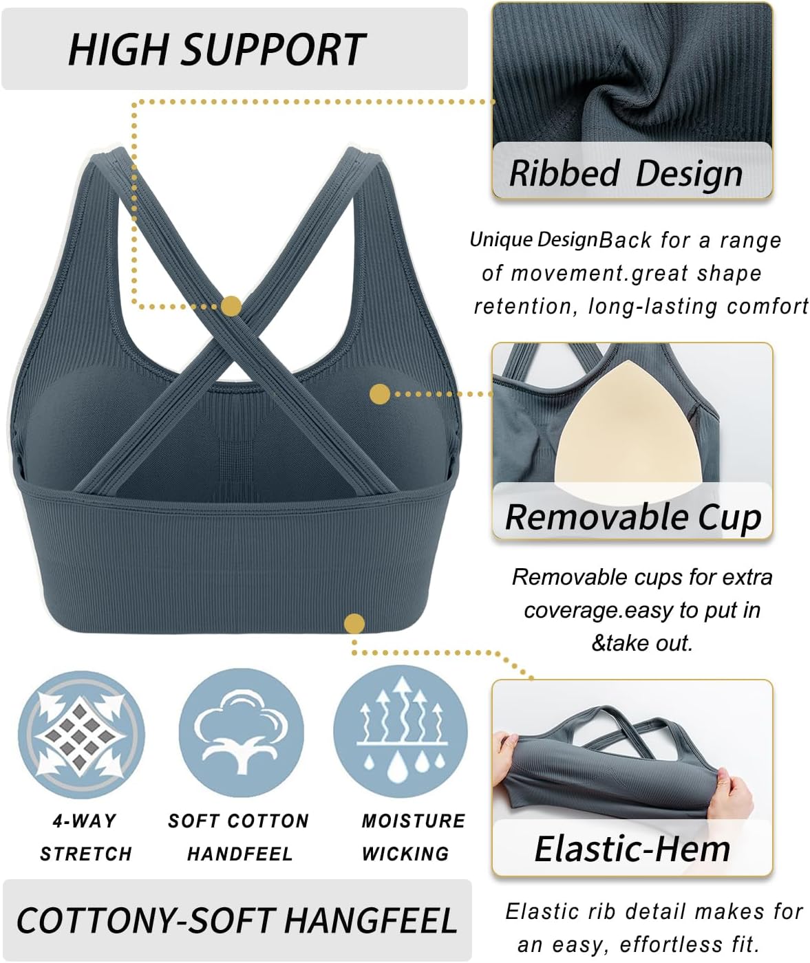 RUNNING GIRL Sports Bras for Women,Sexy Crisscross Back Seamless Padded Sports Bra High Support with Removable Pads