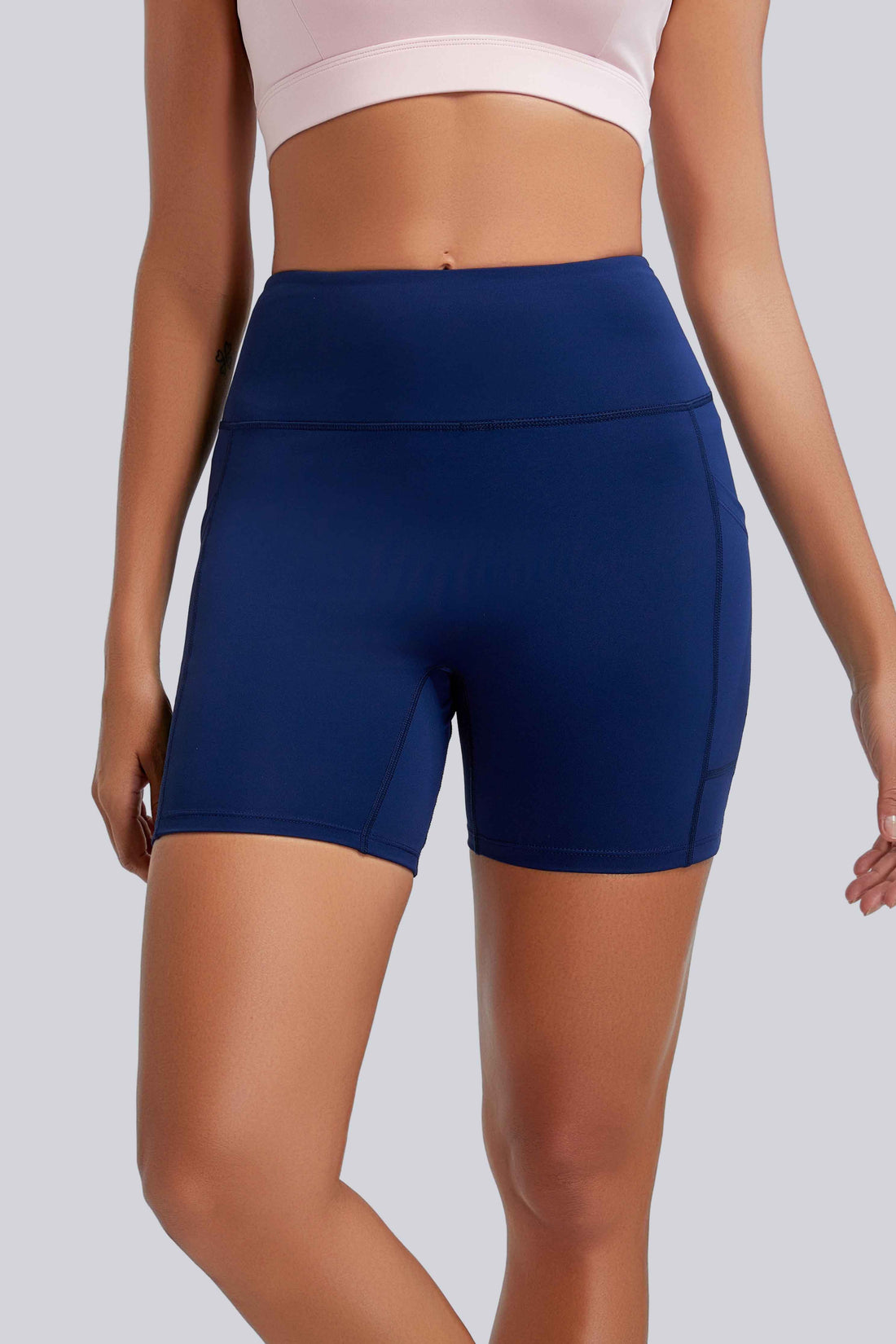 RUNNING GIRL Women’s High Waisted Yoga Shorts with Pockets – Tummy Control Workout Biker Shorts, Stretch Athletic Gym Running Shorts for Women