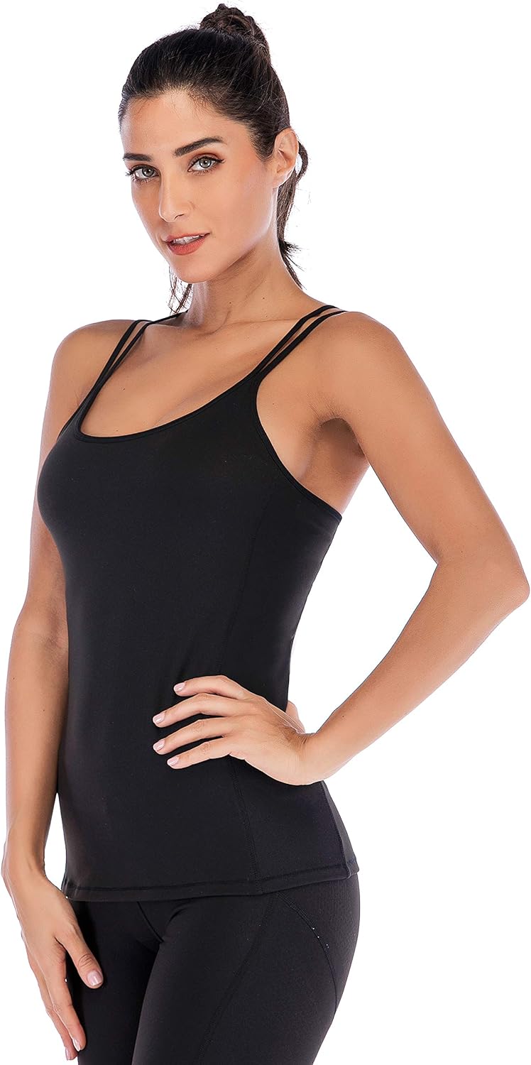 RUNNING GIRL Yoga Tank Tops for Women Built in Shelf Bra B/C Cups Strappy Back Activewear Workout Compression Tops