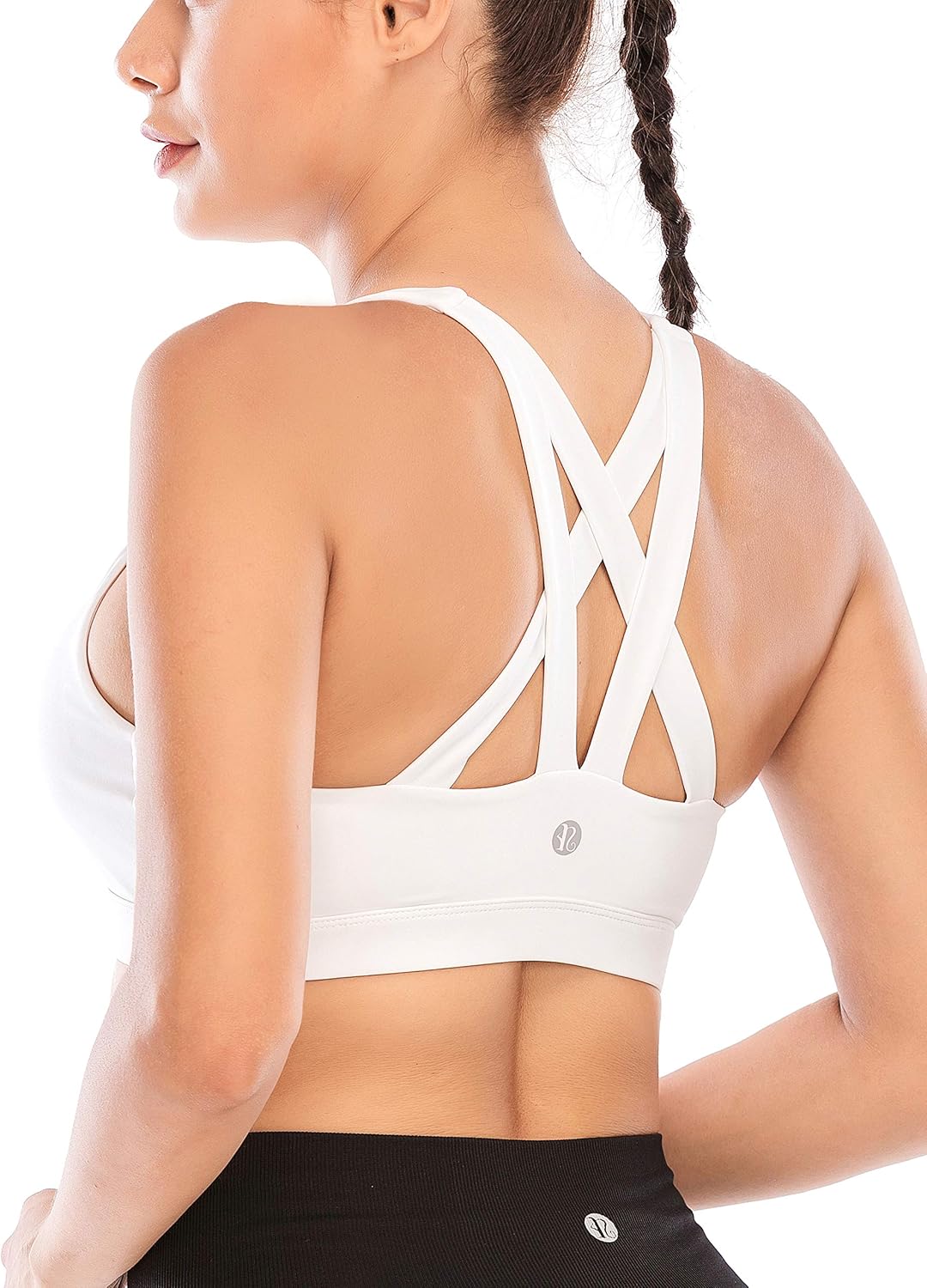 RUNNING GIRL Sports Bra for Women, Criss-Cross Back Padded Strappy Sports Bras Medium Support Yoga Bra with Removable Cups