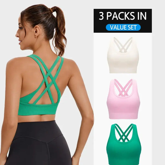 RUNNING GIRL Criss-Cross Back Sports Bra - Medium Support Padded Yoga Bra with Removable Cups
