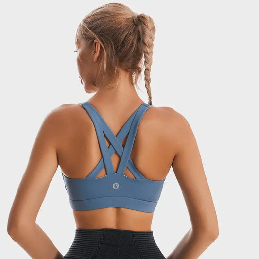 RUNNING GIRL Criss-Cross Back Padded Sports Bra - Medium Support Workout Bra with Removable Cups