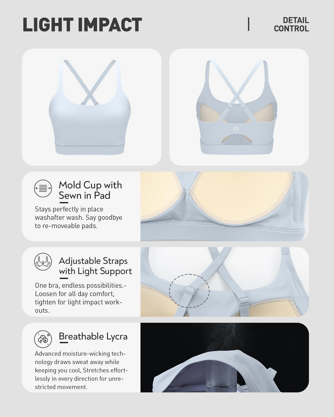 Adjustable Strappy Cross Back Sports Bra for Women, Light Support Yoga Workout Bra