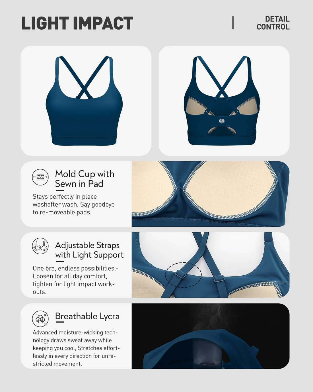 Adjustable Strappy Cross Back Sports Bra for Women, Light Support Yoga Workout Bra
