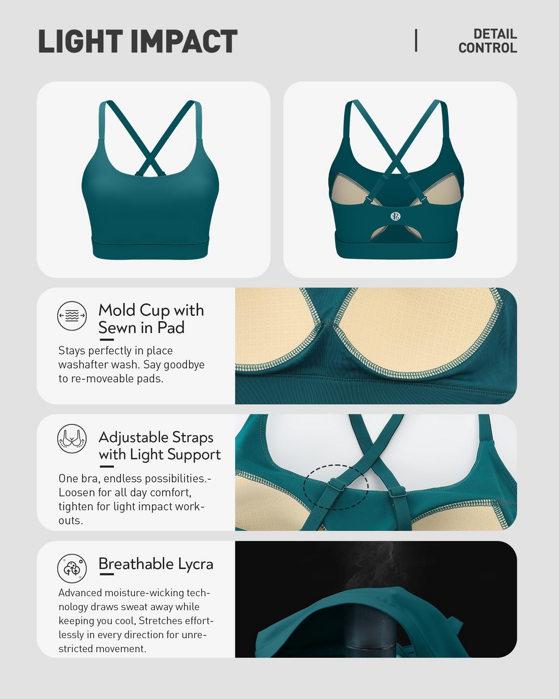 Adjustable Strappy Cross Back Sports Bra for Women, Light Support Yoga Workout Bra