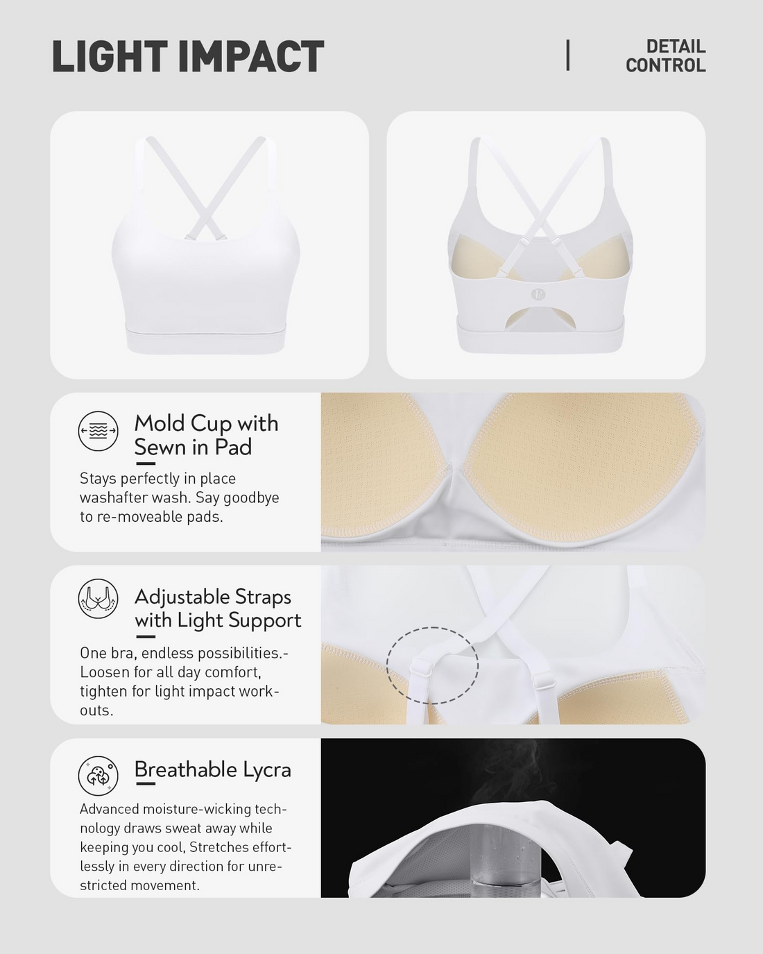 Adjustable Strappy Cross Back Sports Bra for Women, Light Support Yoga Workout Bra