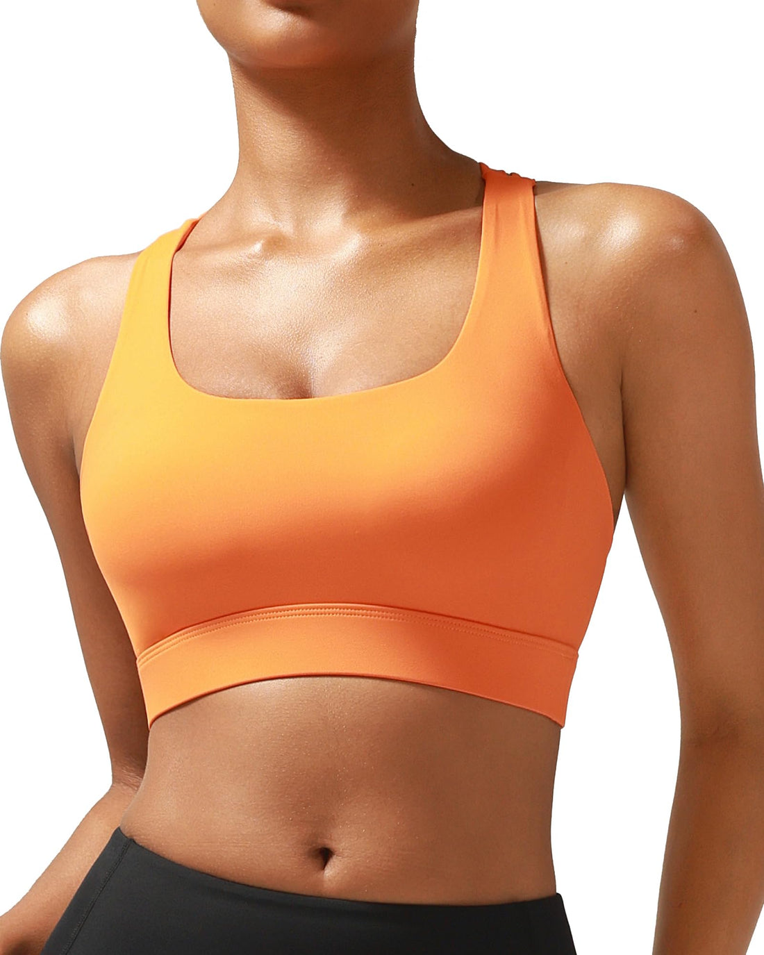 High Impact Sports Bras for Women - Scoop Neck Strappy Sports Bra High Support Moulded Cup Workout Bra