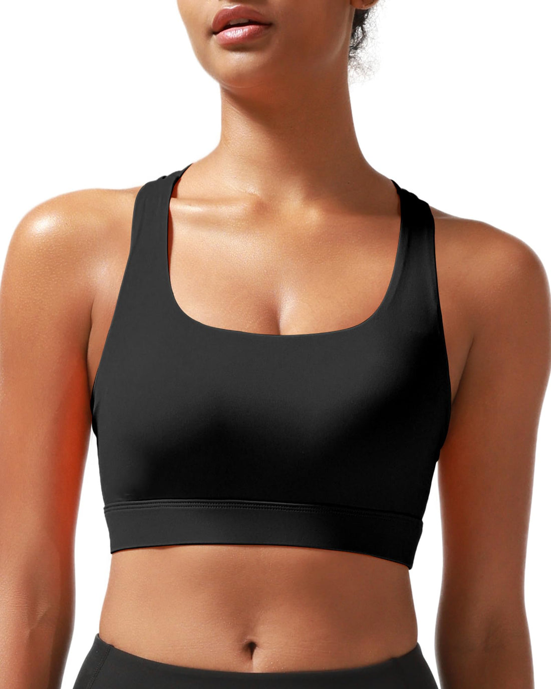 High Impact Sports Bras for Women - Scoop Neck Strappy Sports Bra High Support Moulded Cup Workout Bra
