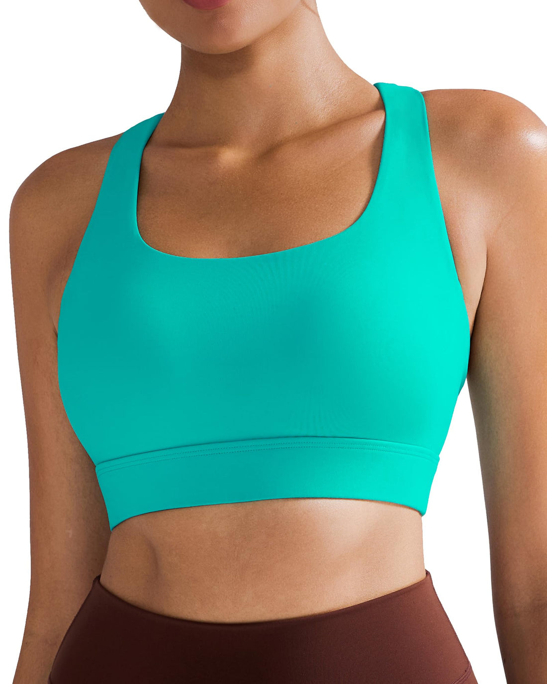 High Impact Sports Bras for Women - Scoop Neck Strappy Sports Bra High Support Moulded Cup Workout Bra