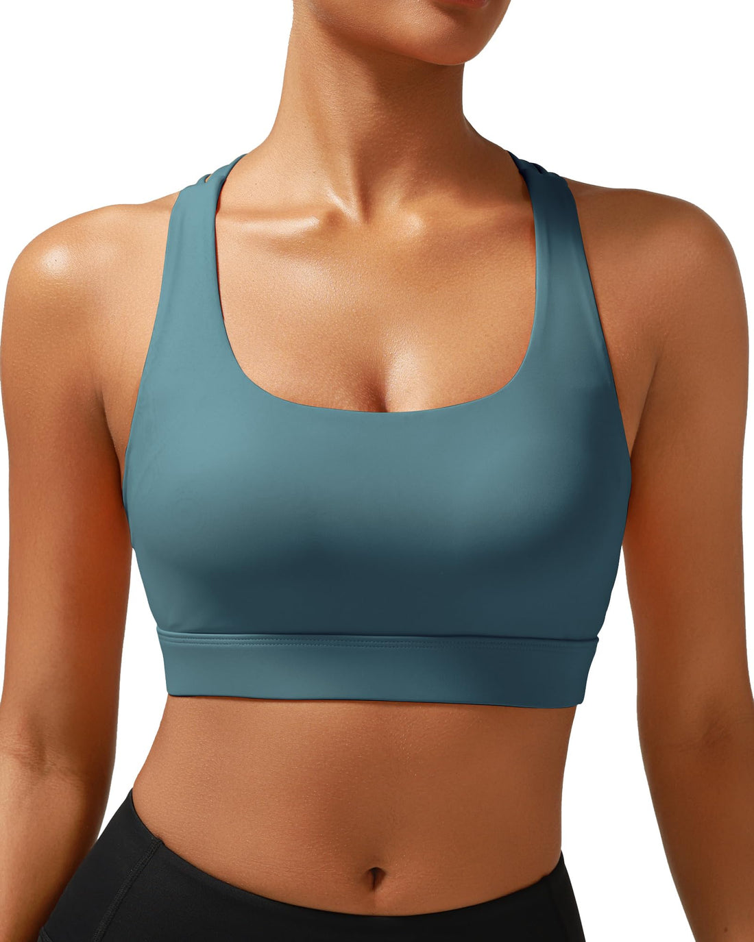 High Impact Sports Bras for Women - Scoop Neck Strappy Sports Bra High Support Moulded Cup Workout Bra