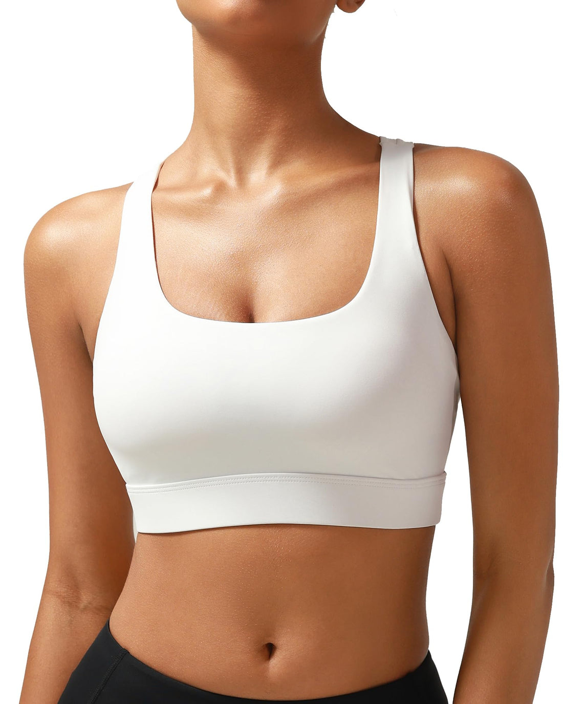 High Impact Sports Bras for Women - Scoop Neck Strappy Sports Bra High Support Moulded Cup Workout Bra