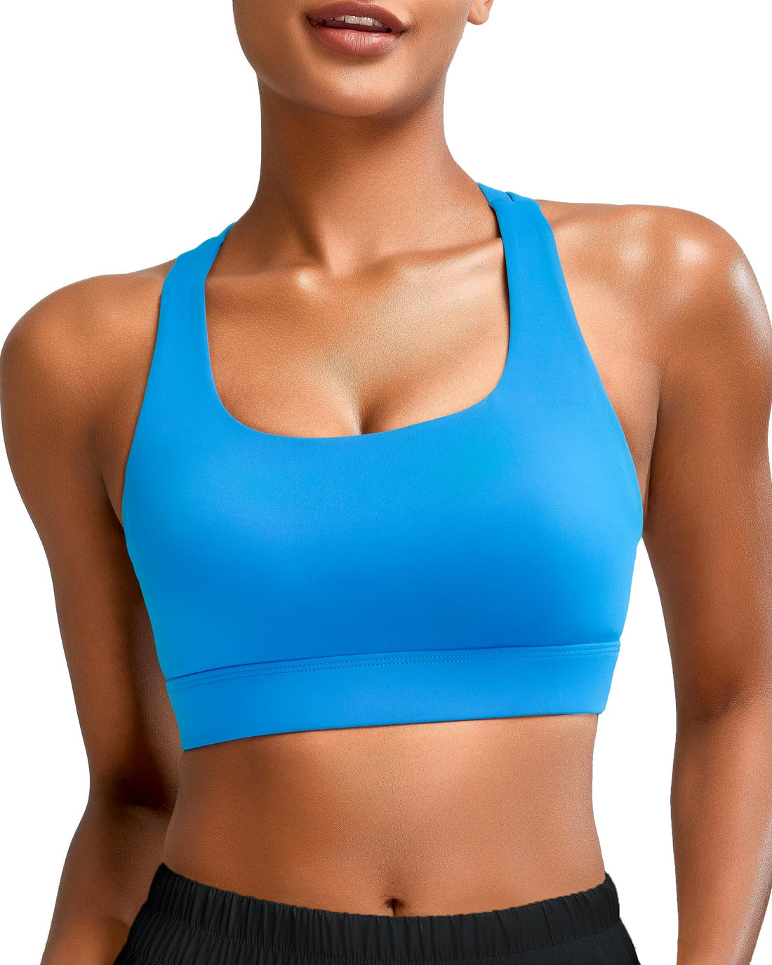 High Impact Sports Bras for Women - Scoop Neck Strappy Sports Bra High Support Moulded Cup Workout Bra