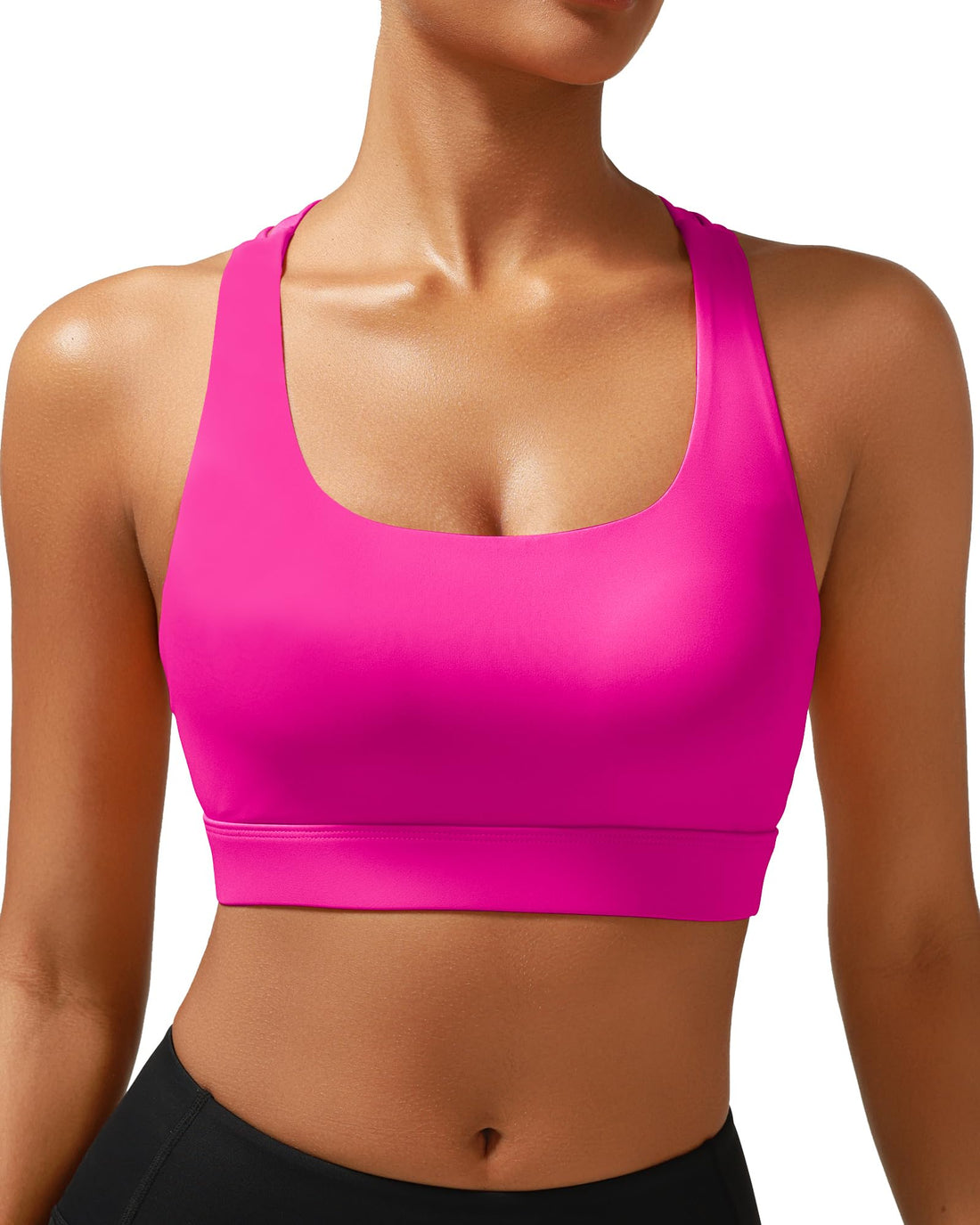 High Impact Sports Bras for Women - Scoop Neck Strappy Sports Bra High Support Moulded Cup Workout Bra