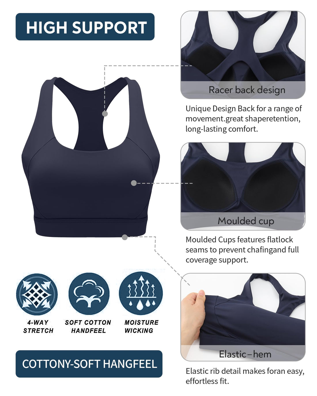 RUNNING GIRL® High Support Molded Cup Sports Bra with Sewn-in Pads