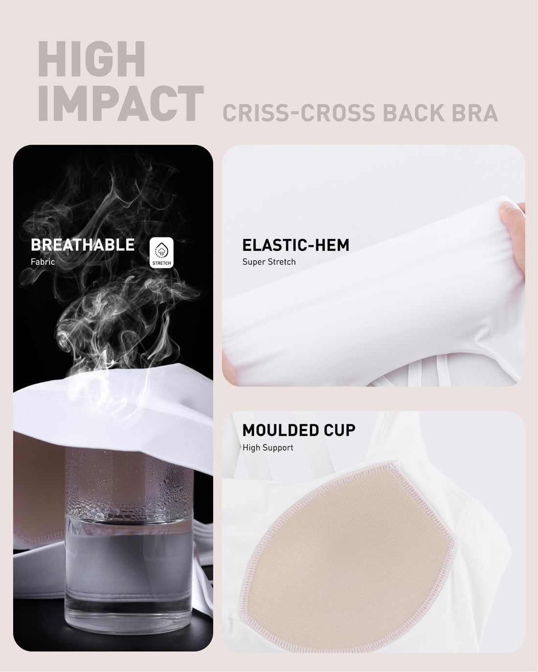 High Impact Sports Bras for Women - Scoop Neck Strappy Sports Bra High Support Moulded Cup Workout Bra