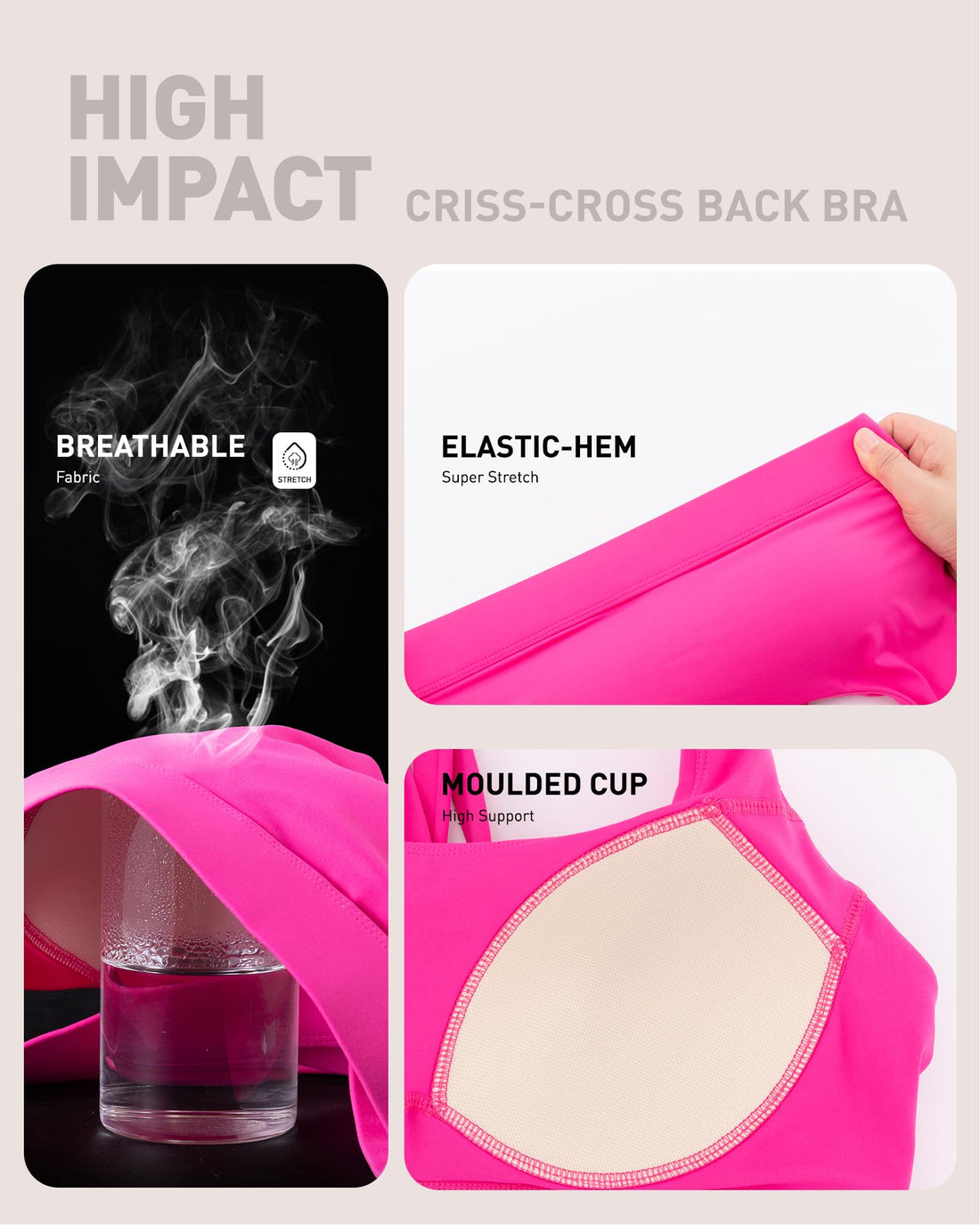 High Impact Sports Bras for Women - Scoop Neck Strappy Sports Bra High Support Moulded Cup Workout Bra