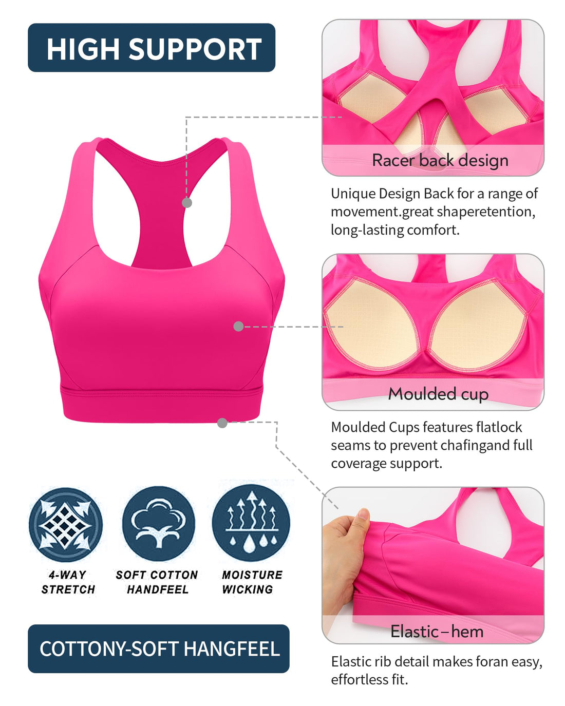 RUNNING GIRL® High Support Molded Cup Sports Bra with Sewn-in Pads