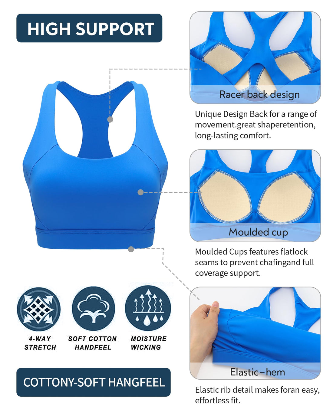 RUNNING GIRL® High Support Molded Cup Sports Bra with Sewn-in Pads