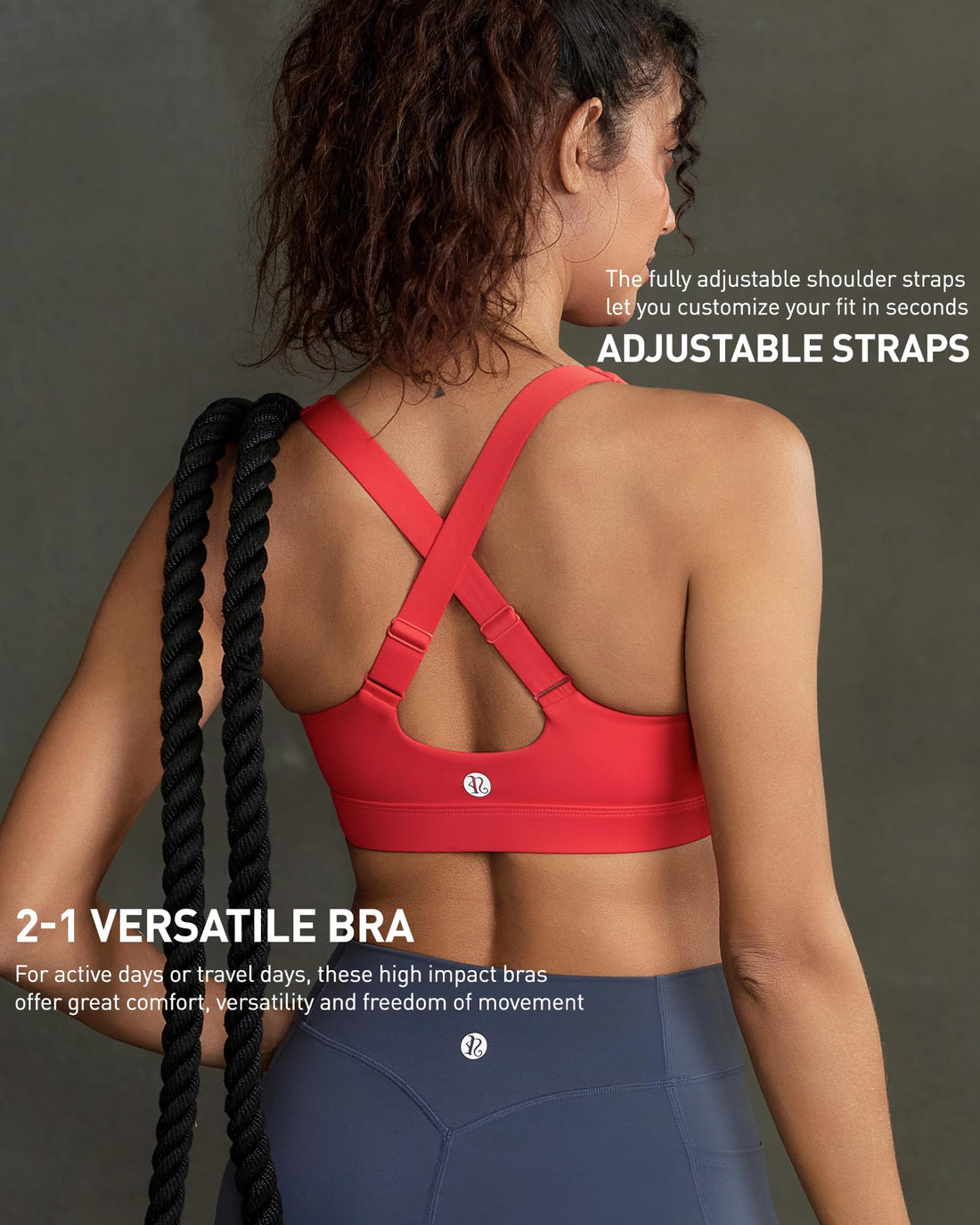 High Impact Sports Bra for Women, Adjustable Straps High Support Workout Bra