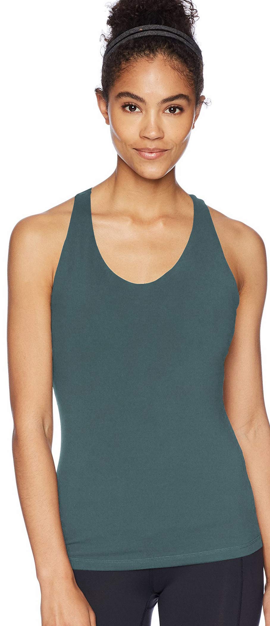 Square‑Neck Longline Racerback Tank Top with Bulit-in Bra & Removable Molded Pads