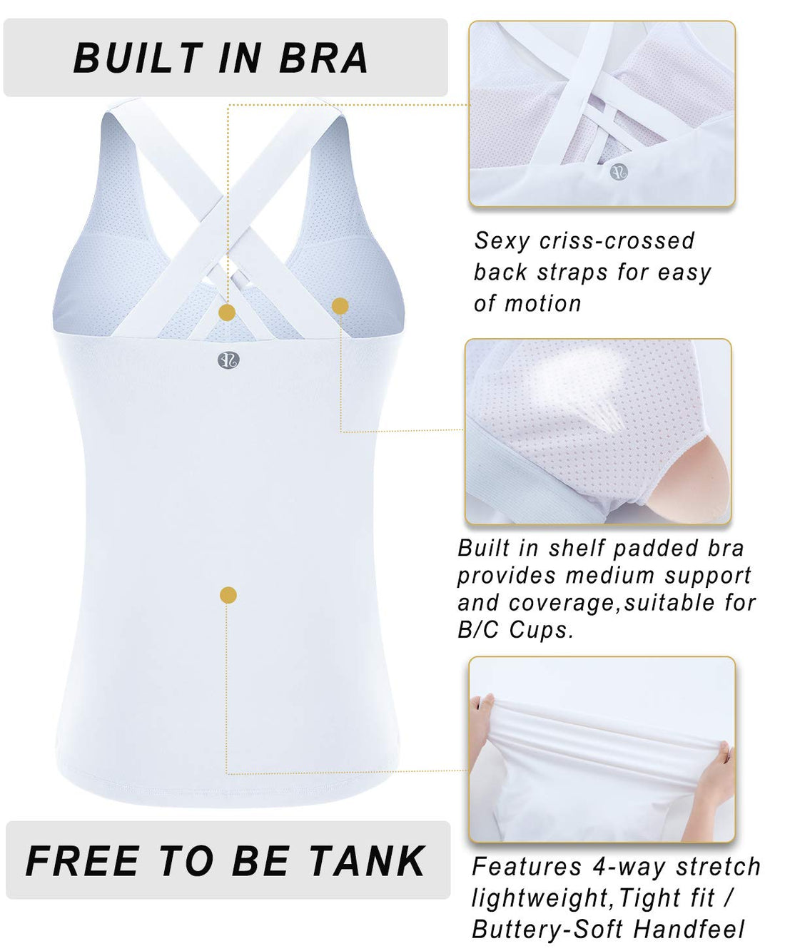 Square‑Neck Longline Racerback Tank Top with Bulit-in Bra & Removable Molded Pads