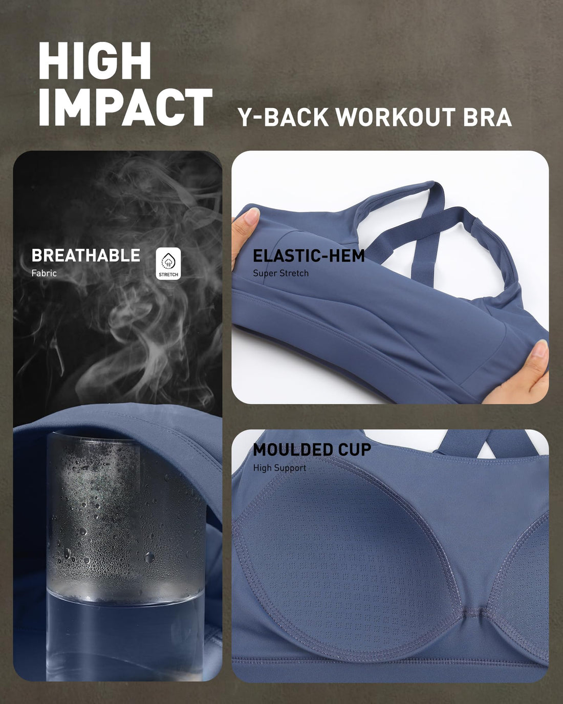 High Impact Sports Bra for Women, Adjustable Straps High Support Workout Bra