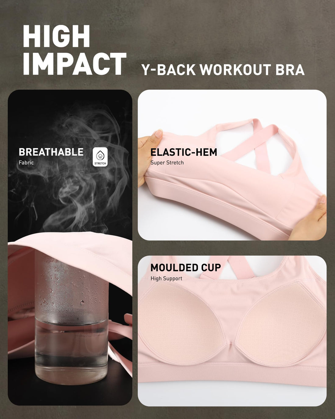 High Impact Sports Bra for Women, Adjustable Straps High Support Workout Bra
